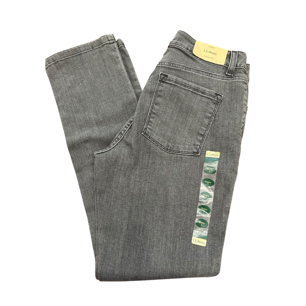 L.L. Bean Women's 4 Petite Classic Fit True Shape Charcoal Denim Jeans  slim leg